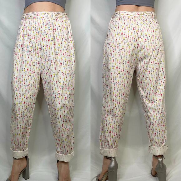 Vintage 80s 90s Banana Republic girl doll print trouser pants high rise cotton L - Picture 13 of 15